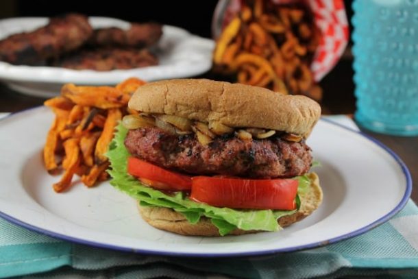 Grilled Burgers Recipe Photo With Fries 610x407 