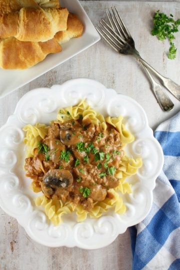 Easy Ground Beef Stroganoff - Miss in the Kitchen