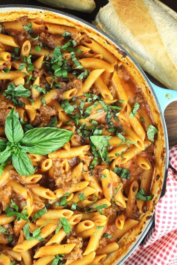 One Pot Sausage Penne Pasta {VIDEO} - Miss in the Kitchen