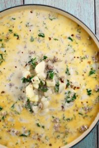 Tuscan Sausage Potato Soup from The Simple Kitchen Cookbook ~ MissintheKitchen.com #soup #potatosoup #cookbook