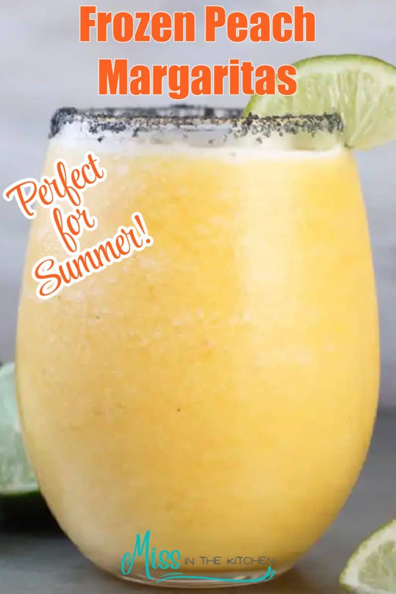 Glass with frozen margarita- text overlay.