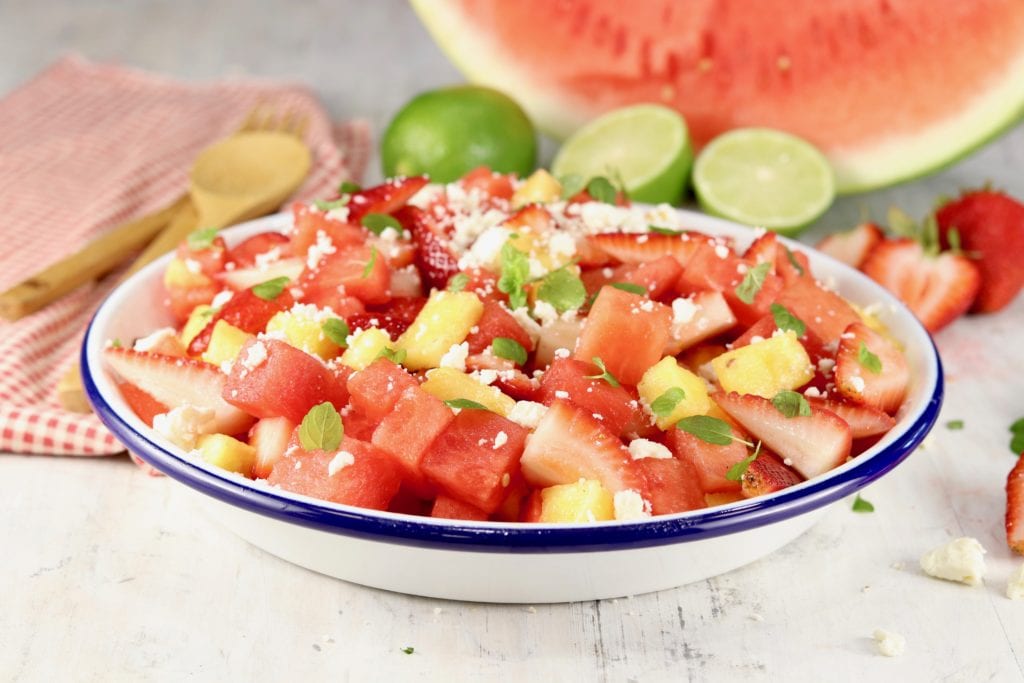 Easy Watermelon Salad {with Feta & Lime Dressing} - Miss in the Kitchen