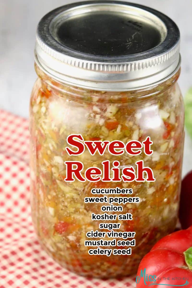Jar of sweet relish- text overlay.