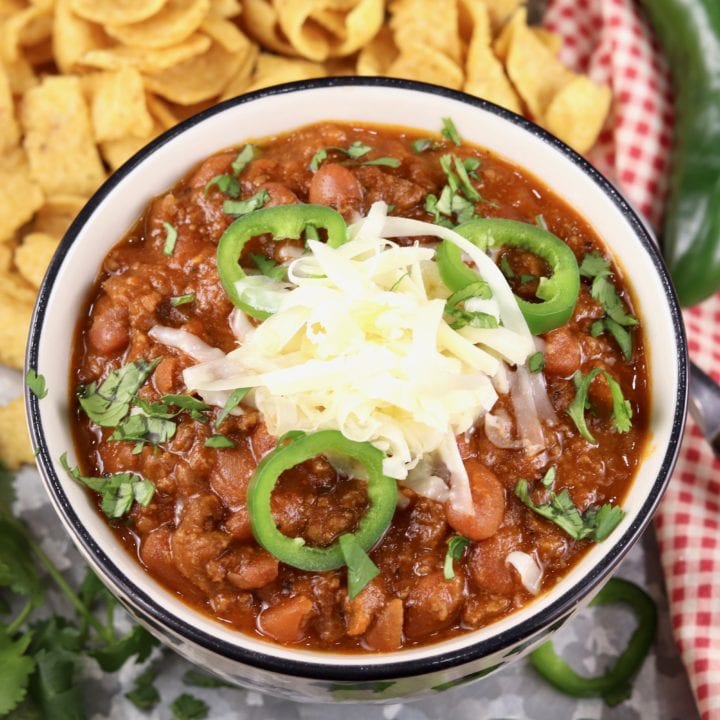 Chili {with Ground Beef & Pinto Beans} - Miss in the Kitchen