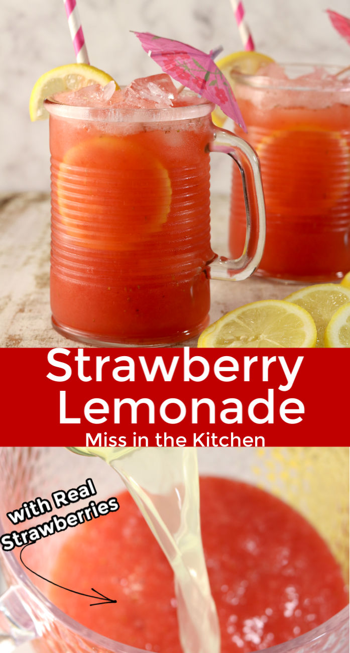 Strawberry Lemonade {with Real Strawberries} - Miss in the Kitchen