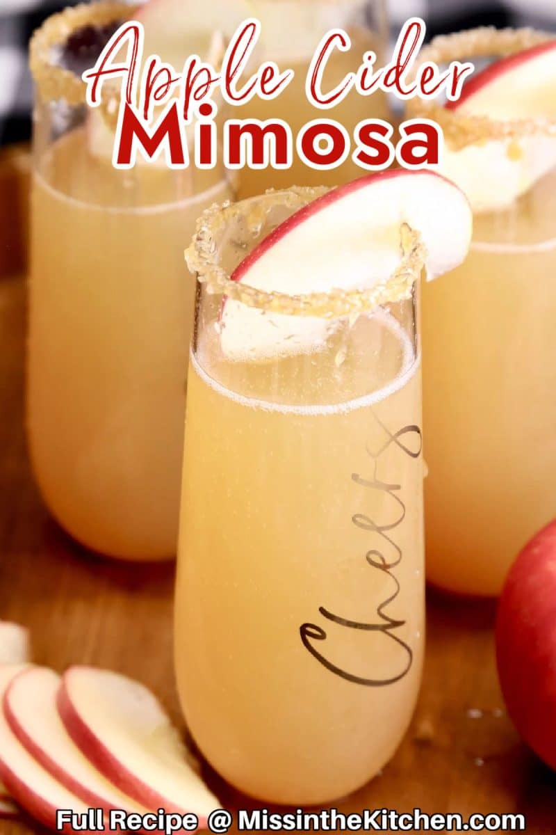 Apple Cider Mimosas with apple garnish.