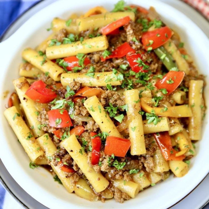 Fajita Pasta {with Ground Beef} - Miss in the Kitchen