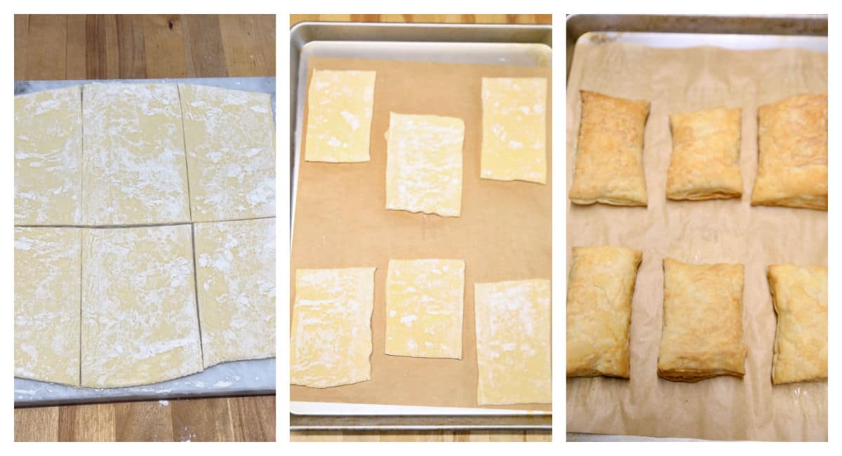 Collage making puff pastry squares for napoleons.