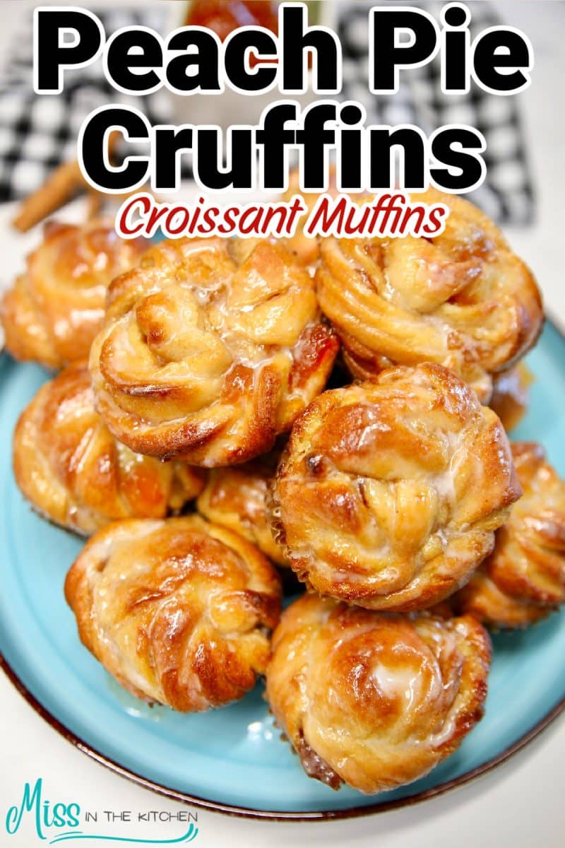 Peach Cruffins on a plate - text overlay.