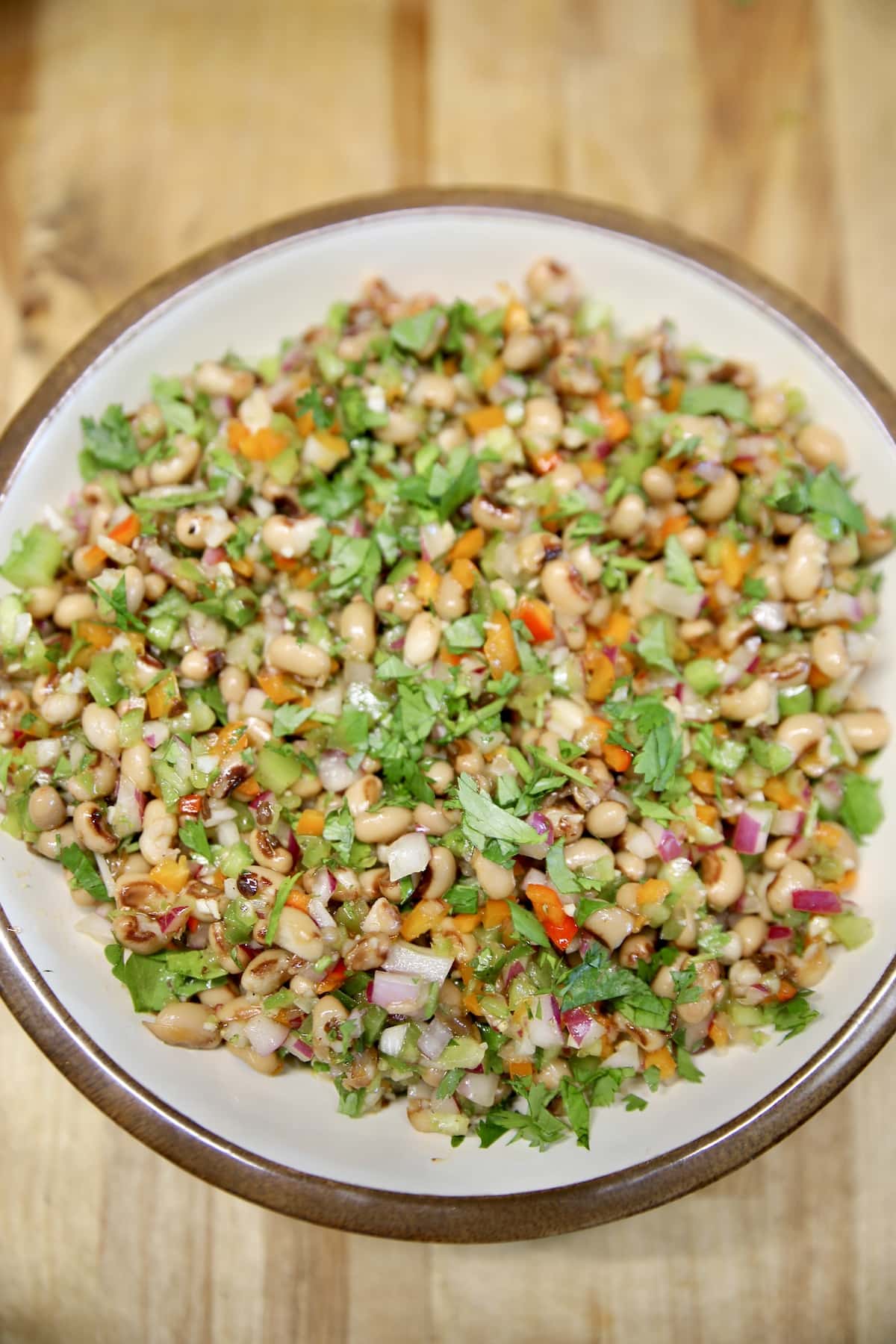 Bowl of black eyed pea salad.