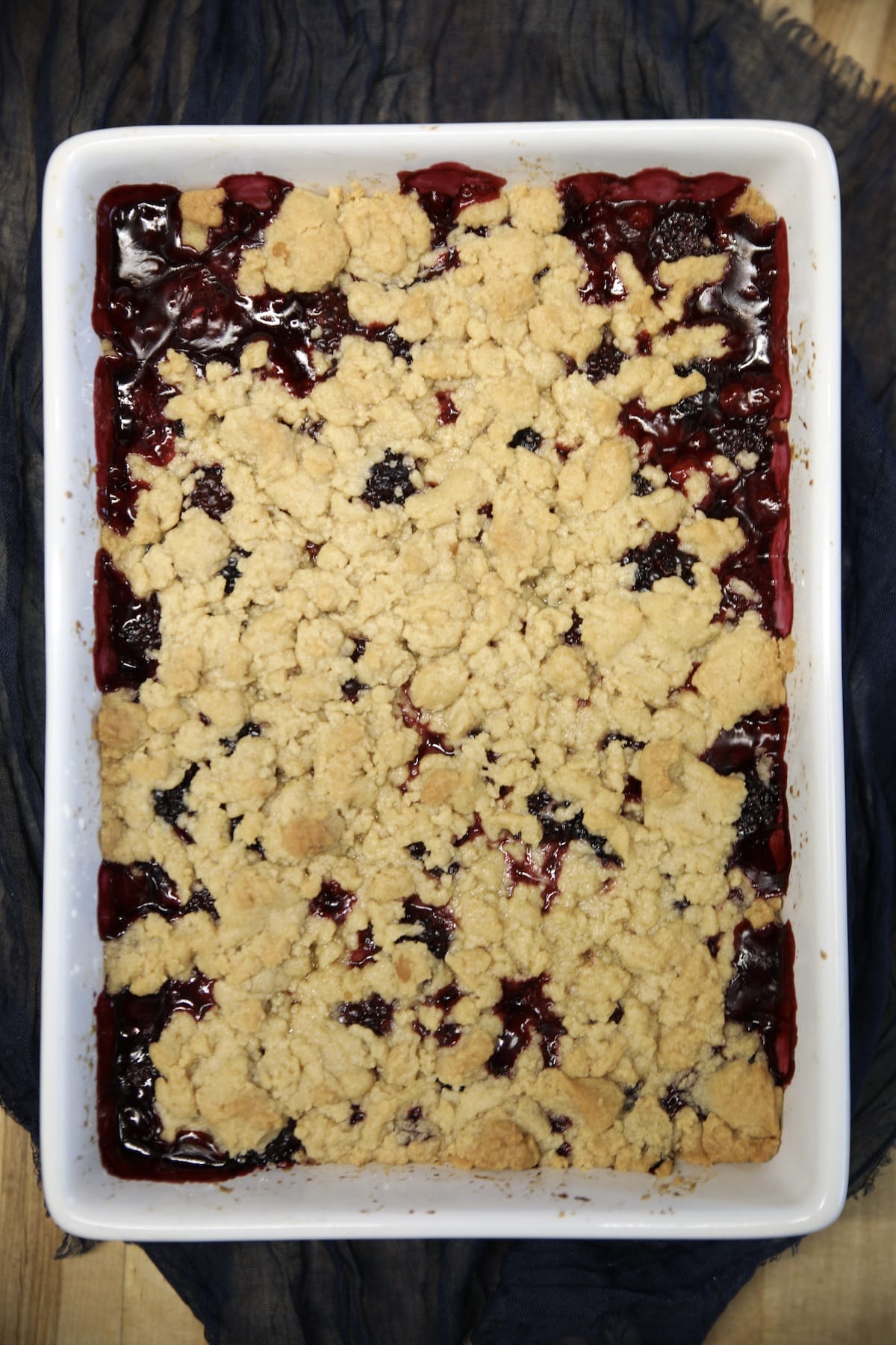 Blackberry Crumble in a pan.