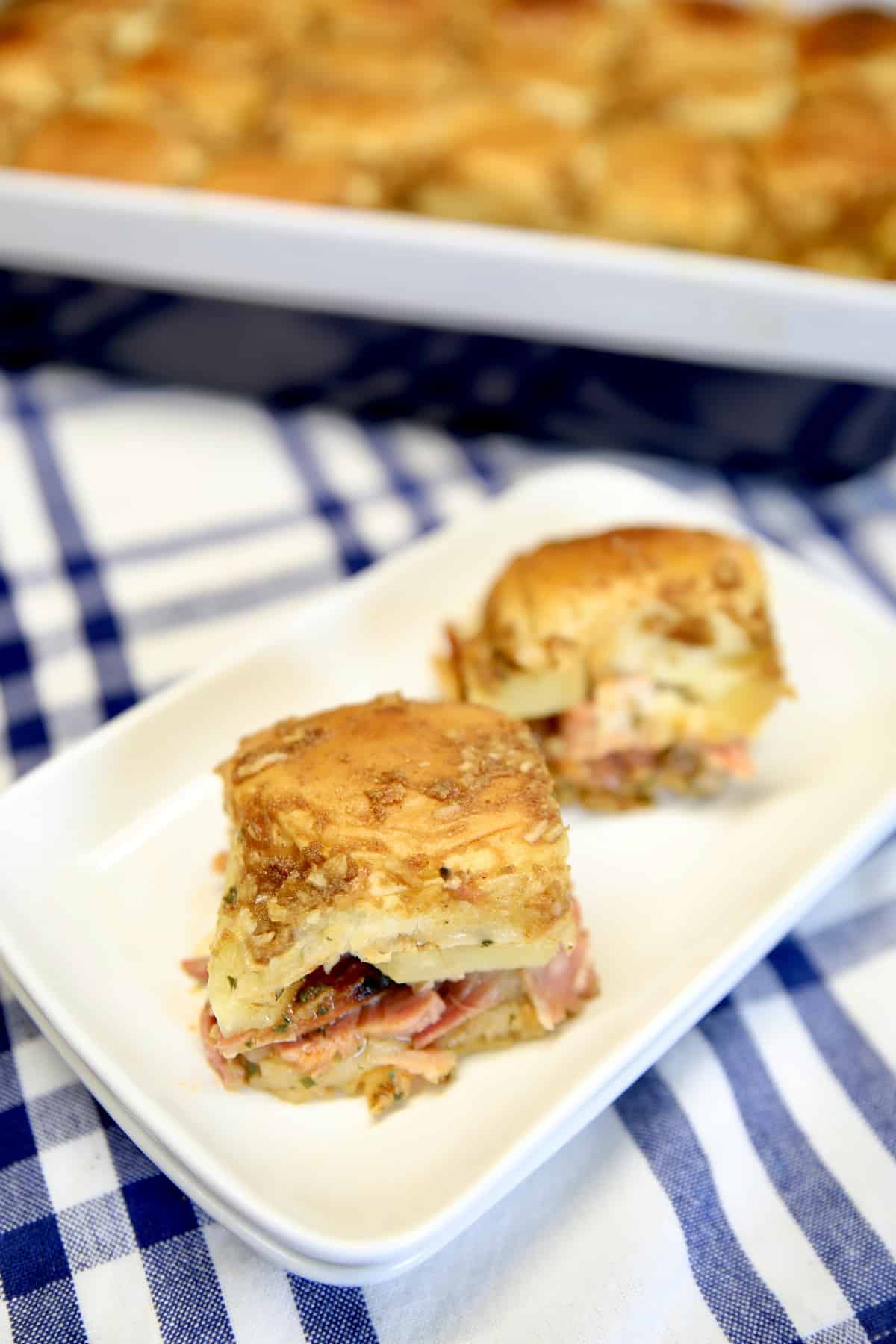 Slider sandwiches with ham and cheese.