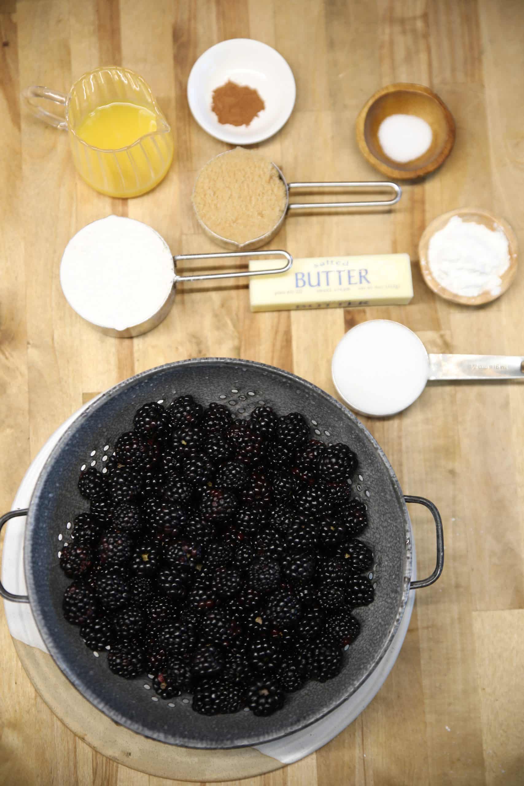 Ingredients for blackberry crumble.