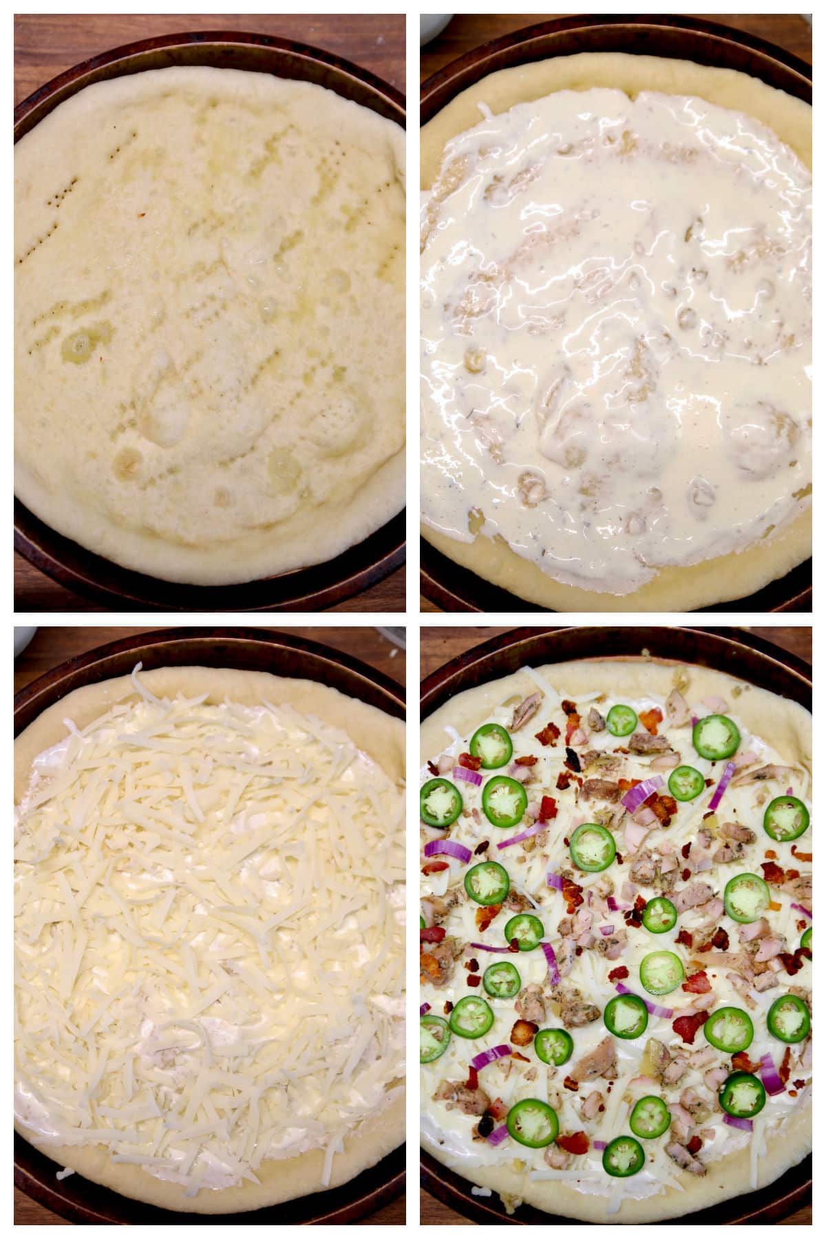 Making chicken, bacon, ranch pizza - collage.