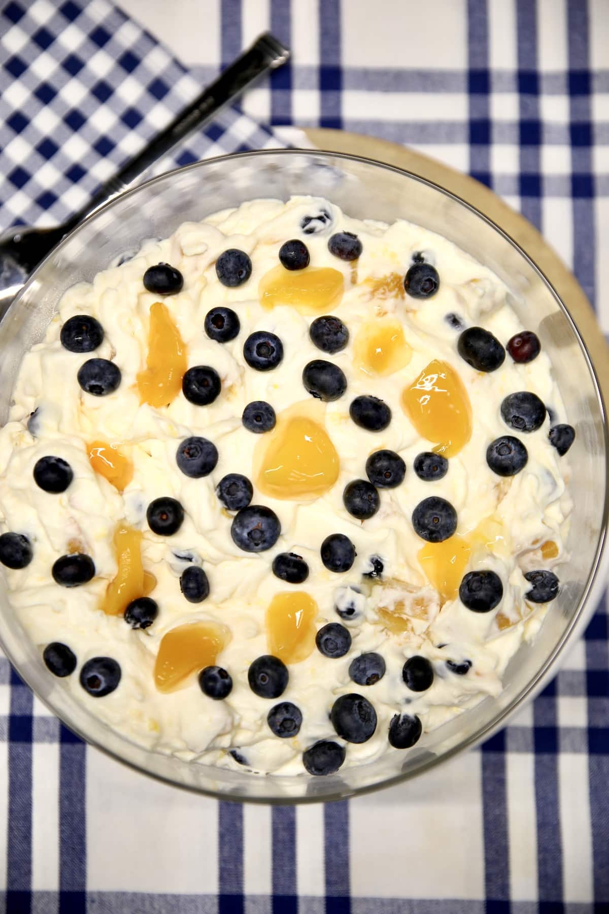 Bowl of no bake cheesecake fluff.