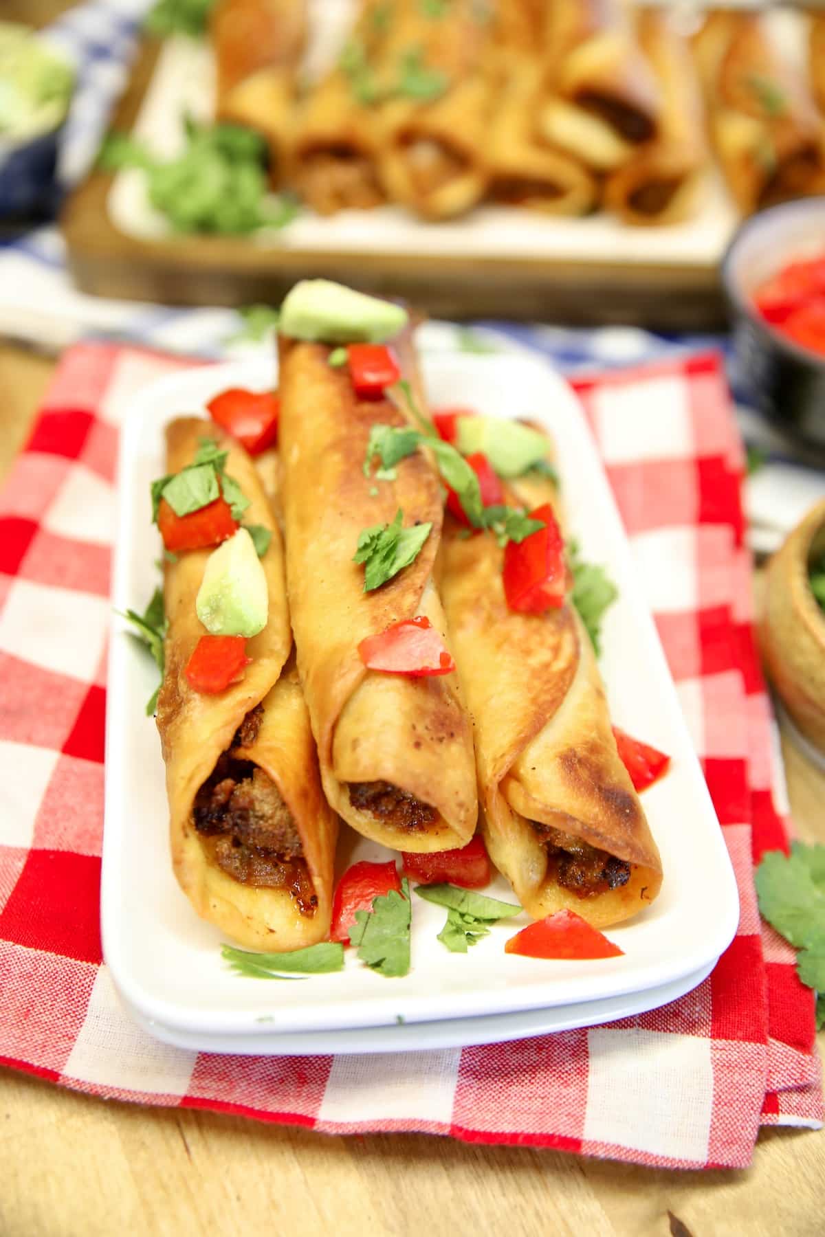 Taquitos with beef filling.