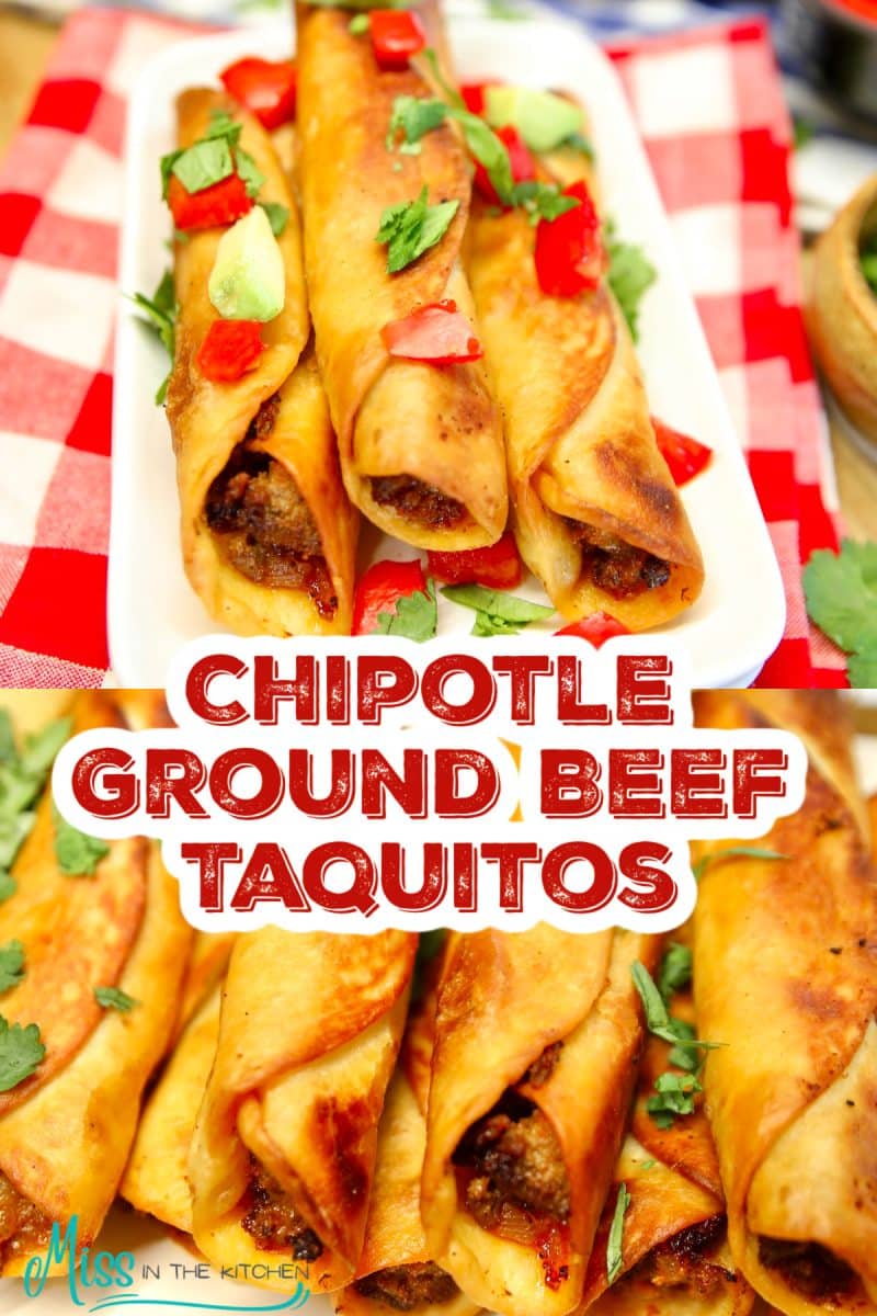 Chipotle ground beef taquitos collage - text overlay.