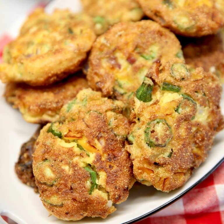 Okra fritters on a platter.