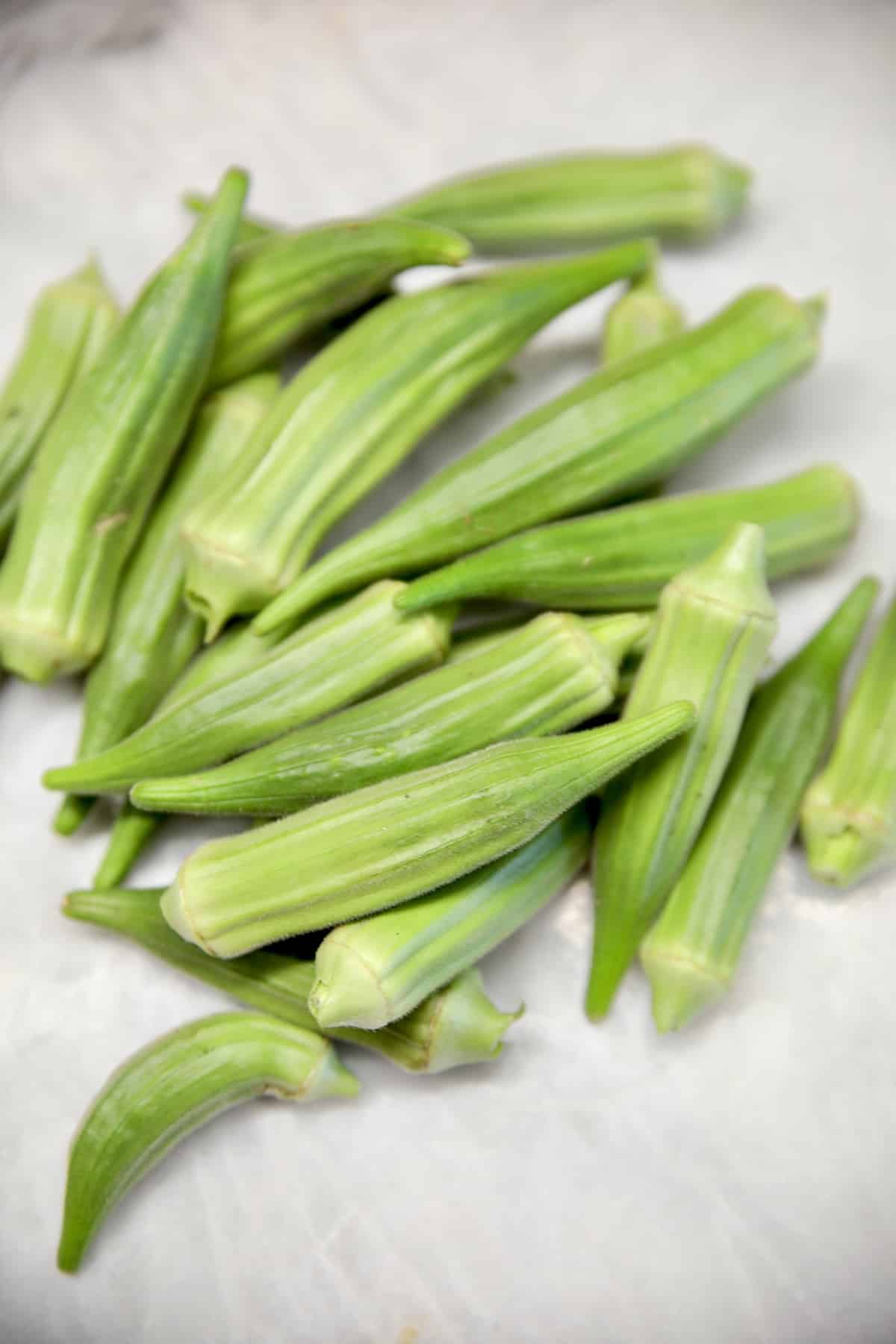 Fresh okra pods.