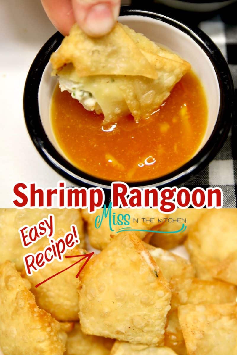 Shrimp Rangoon recipe with orange sauce - text overlay collage.