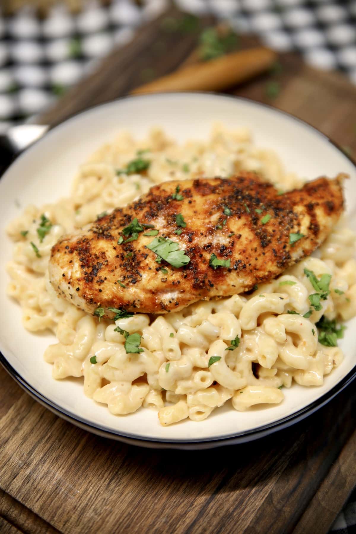 Smoked Gouda mac and cheese with chipotle chicken. 