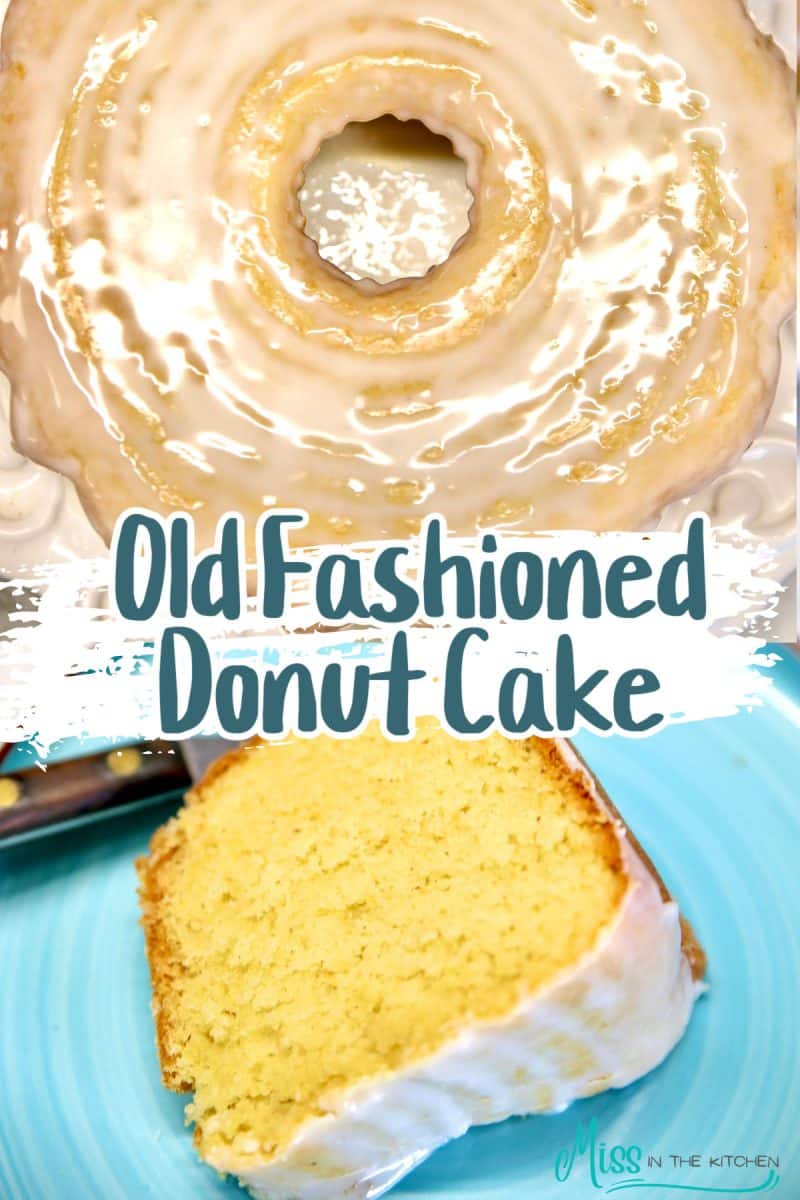 Old fashioned donut cake collage with text overlay.