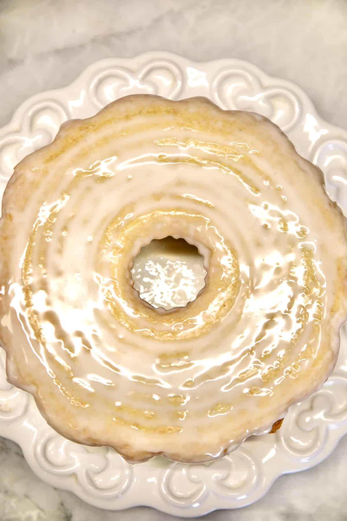 Bundt cake with glaze.