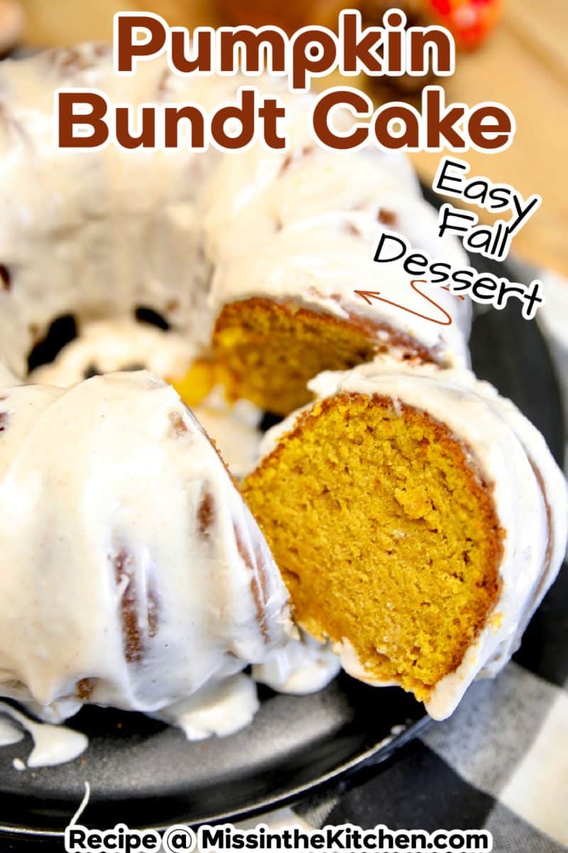 Pumpkin Bundt Cake with slice cut out.