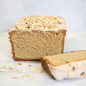 Cinnamon pound cake loaf, sliced.