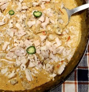 Pan of creamy Cajun chicken.