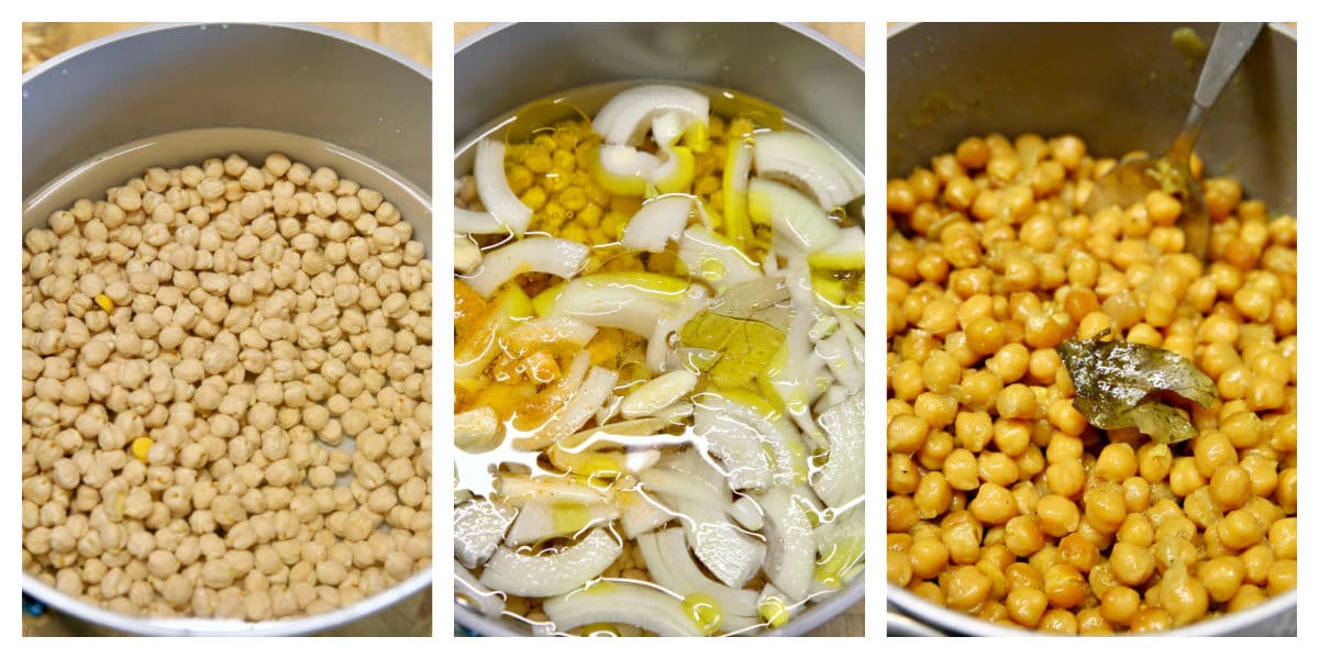 Collage cooking chickpeas.