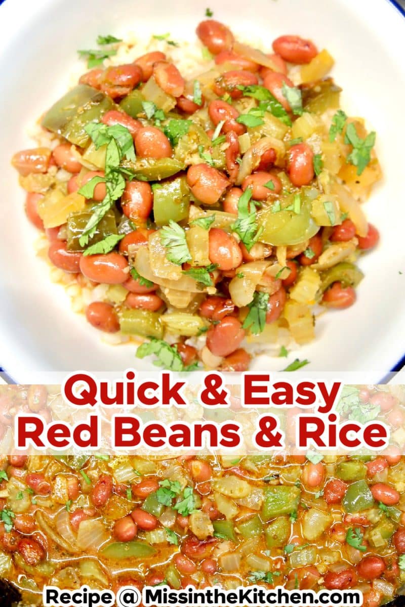 Quick & Easy Red beans in a bowl/skillet - text overlay.