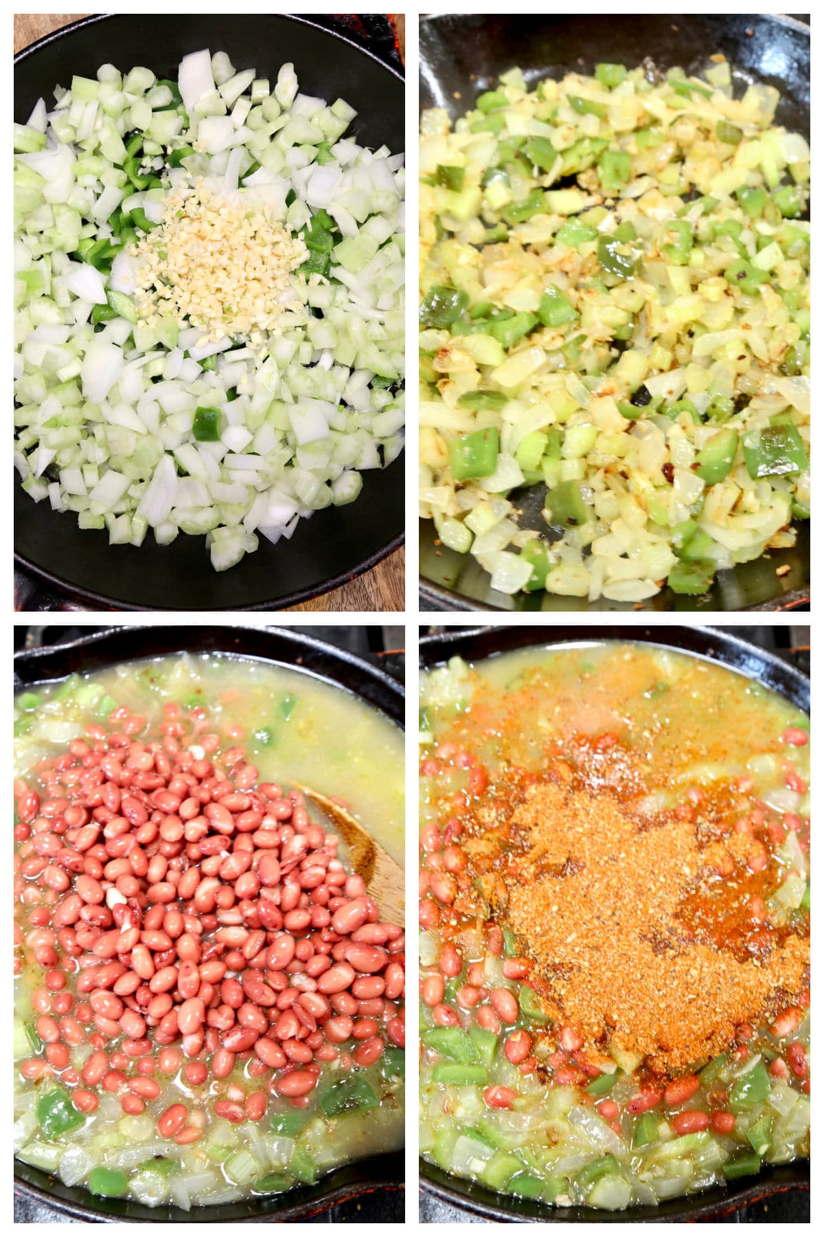 Collage: cooking vegetables, red beans.