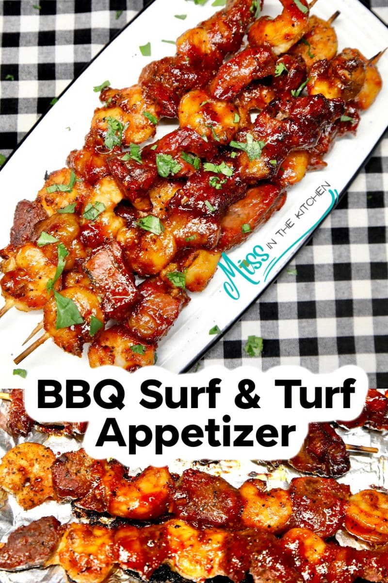 BBQ Surf and Turf Appetizer collage: Platter/grill.