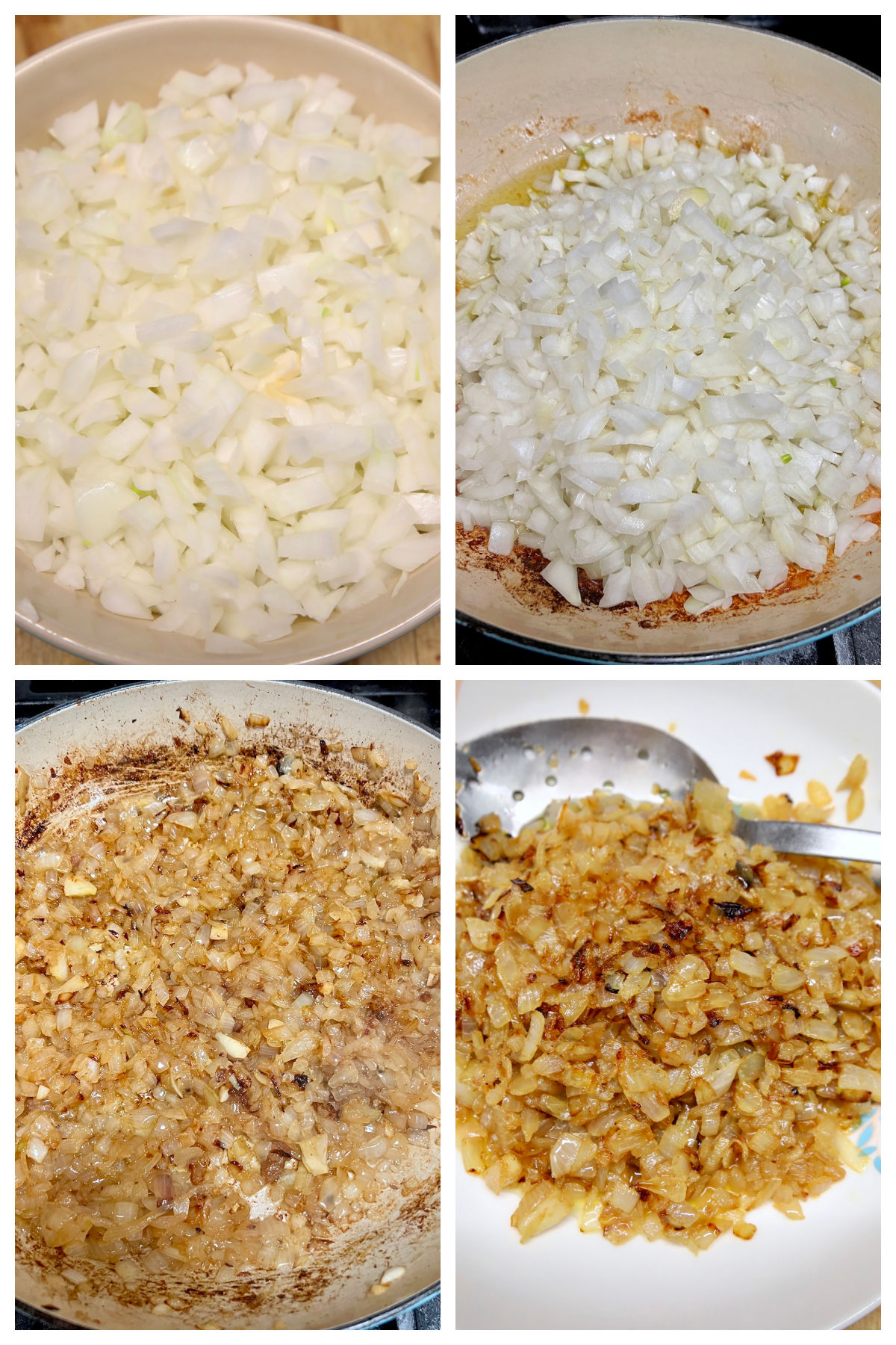 Caramelizing onions collage.