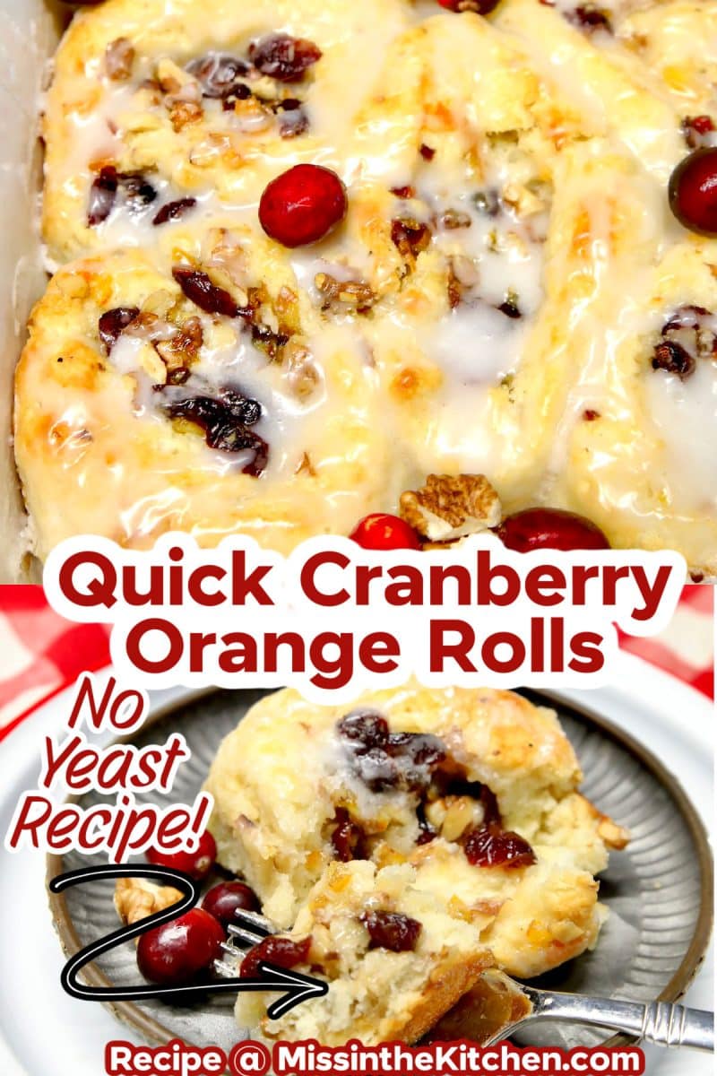 Cranberry Orange Rolls collage: Pan/plated.