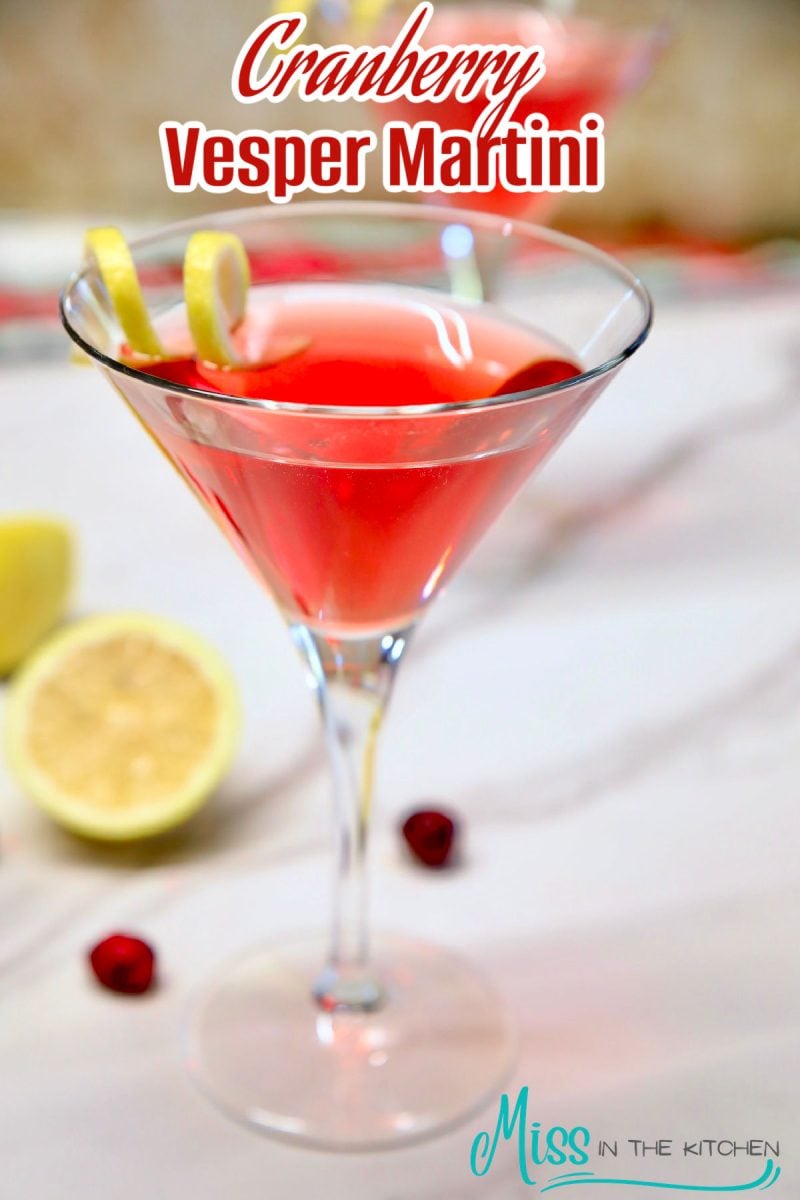 Cranberry Martini in a glass- text overlay.