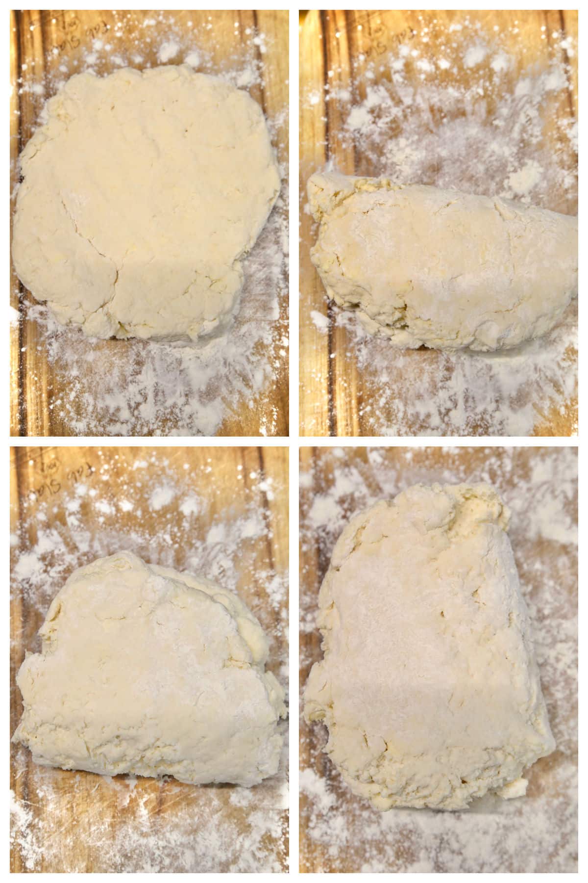 Shaping buttermilk biscuit dough for sweet rolls.