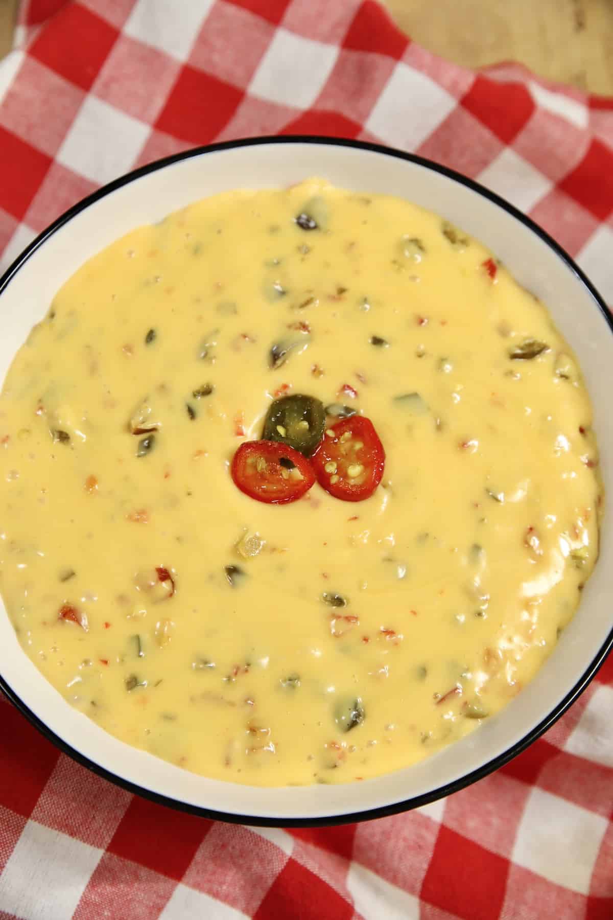 Bowl of jalapeno cheese spread.