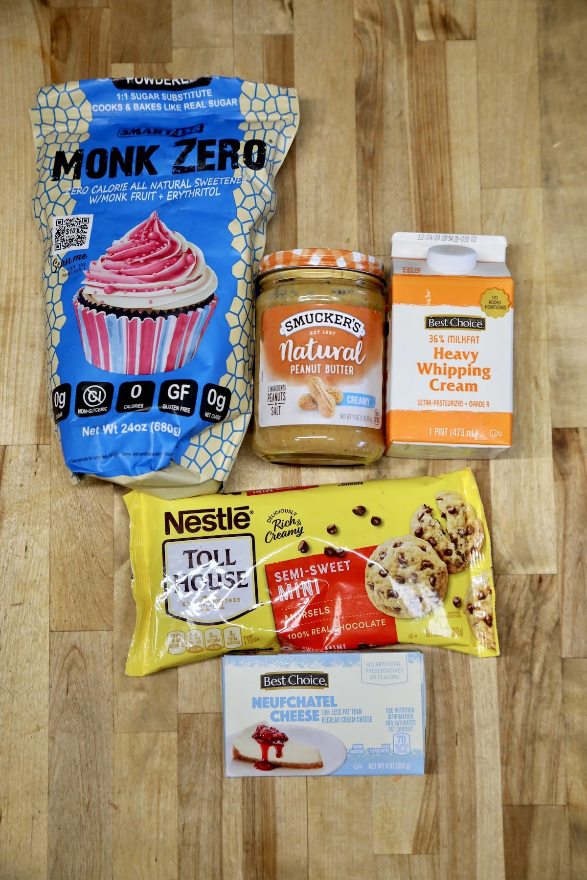 Ingredients for keto peanut butter cheesecake.