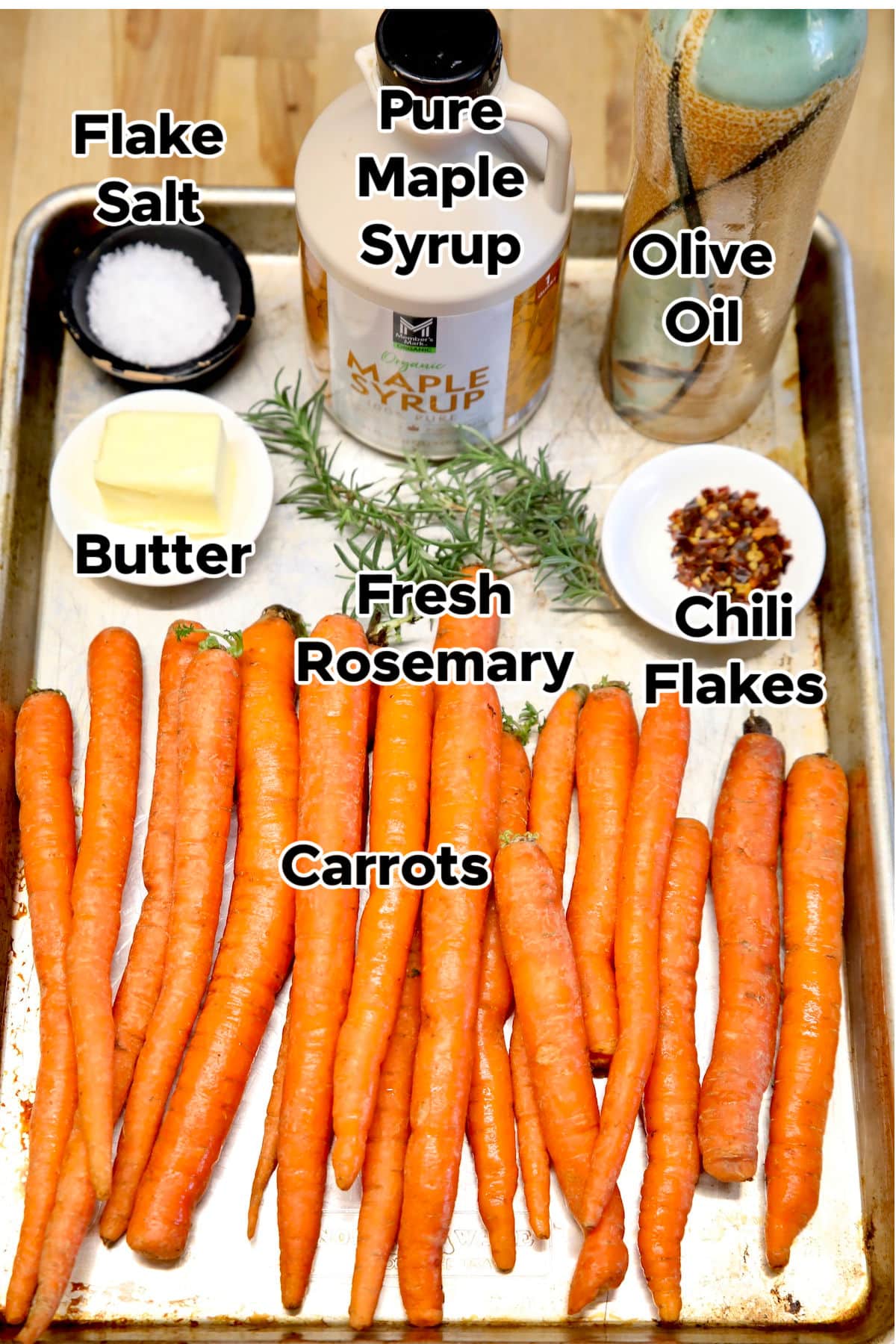 Ingredients for maple glazed carrots.