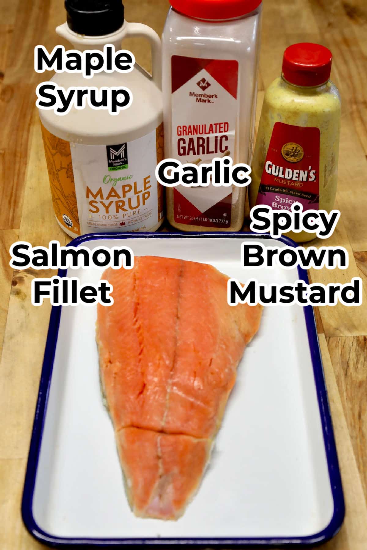 Ingredients for maple mustard salmon.