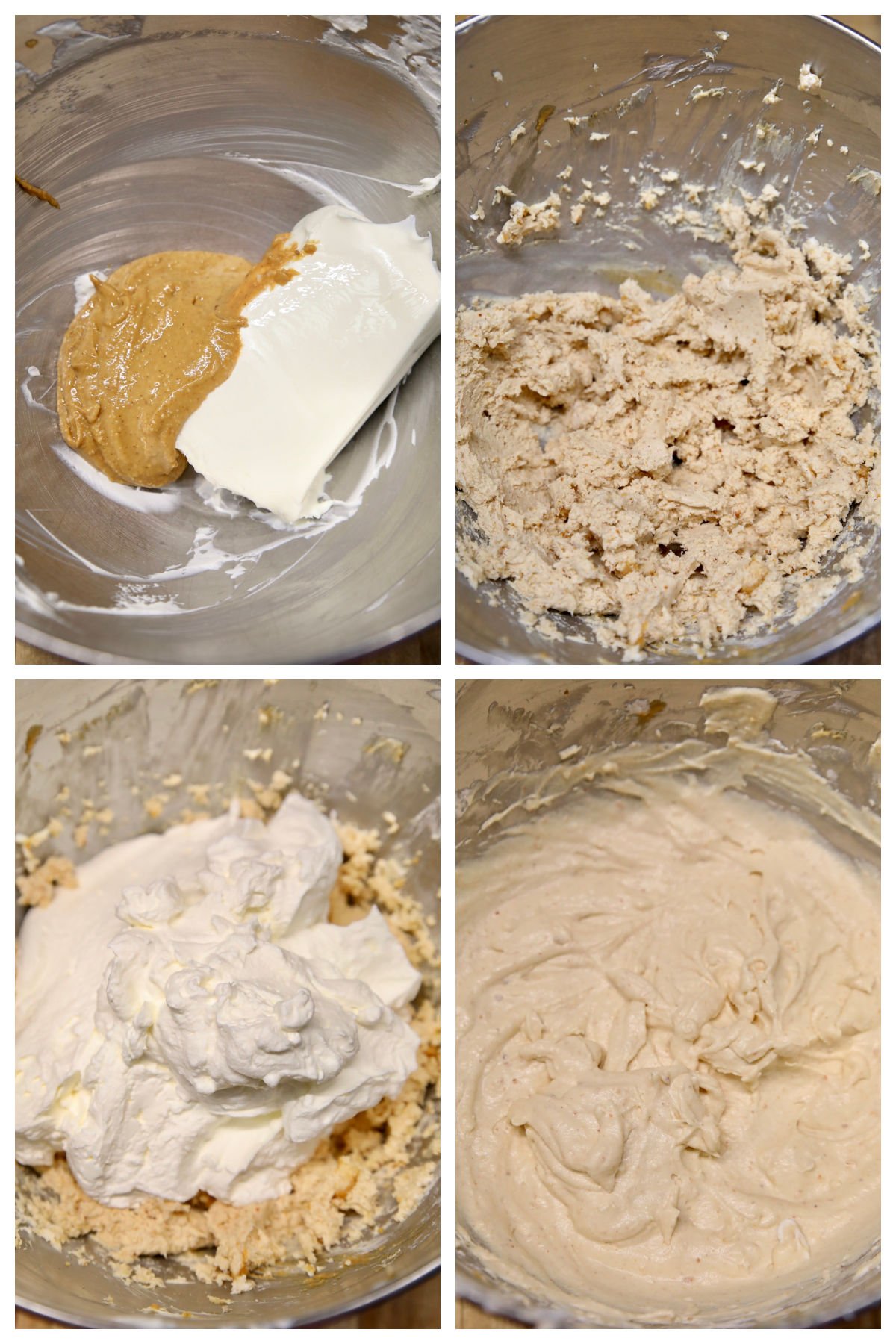 Collage making low carb peanut butter cheesecake filling.