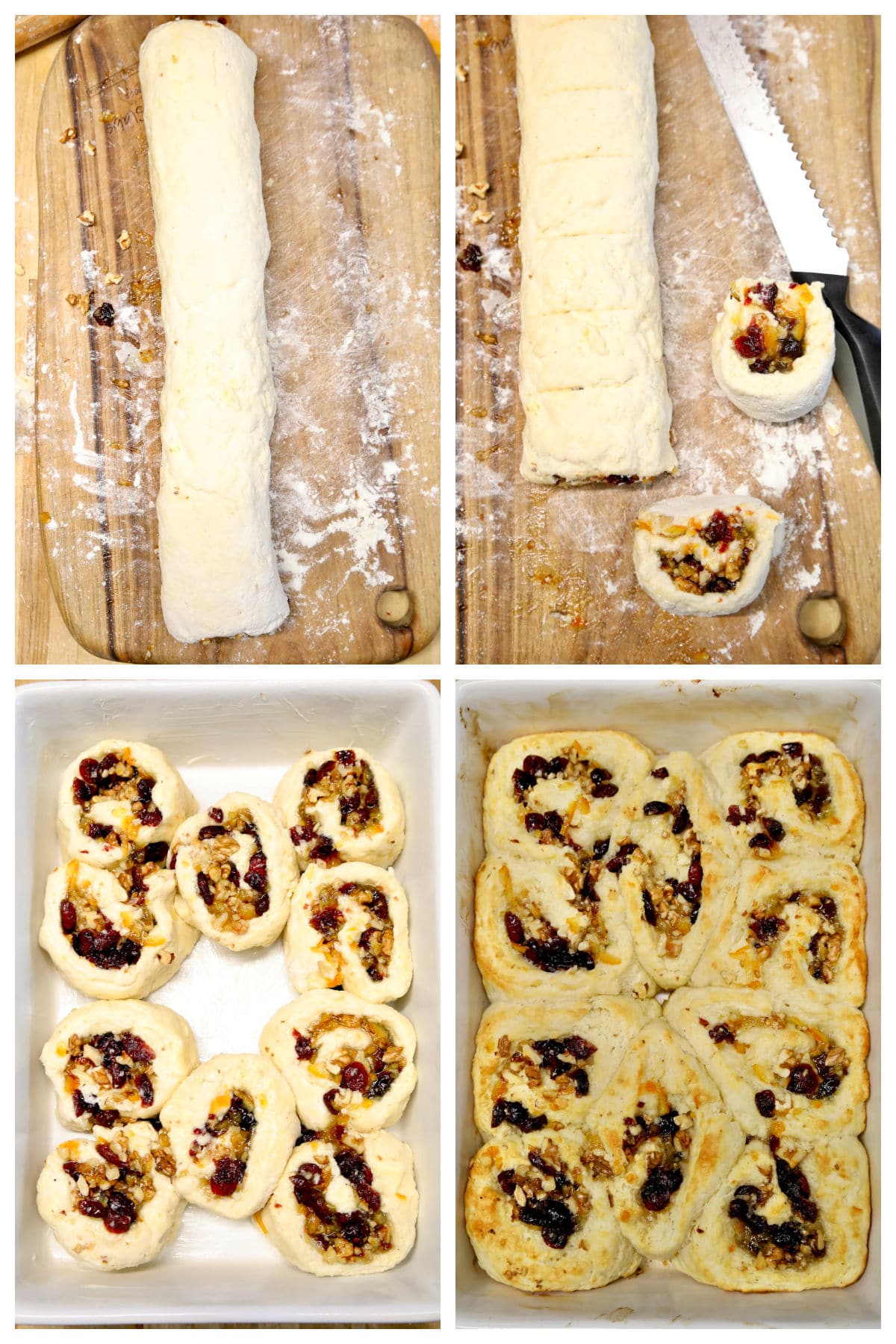 Shaping sweet rolls with orange and cranberry filling.